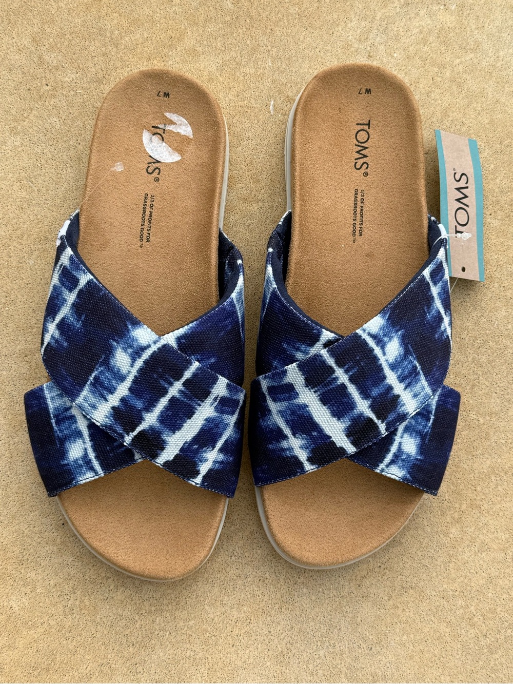 TOMS Women's Navy and White Crisscross Slide Sandals